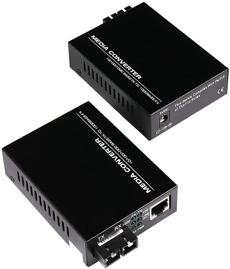 A Pair 2 Pack Multi-Mode Dual SC Fiber Gigabit Fast Ethernet Media Converter, Mini 1x 10/100/1000Base-T RJ45 to 1000Base-SC Slot Converter Transceiver, up to 2KM 850-1310-nm, AC 100V~240V Multi-Mode SC Dual Port