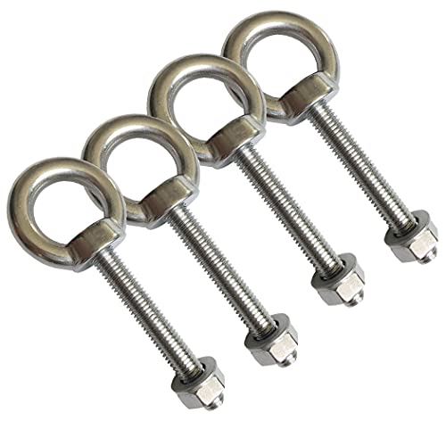 Stainless Steel Eye Bolt, 4pack M10 Shoulder Eye Bolts 3/8" X 2.75"with Nuts and Washer Thread Lifting Ring Eyebolt 4pcs