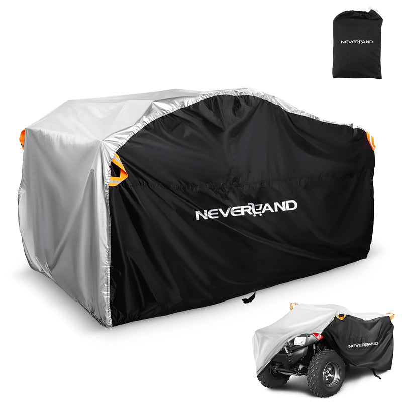 NEVERLAND Waterproof ATV Cover, Outdoor Heavy Duty Quad Cover Tear-Resistant 4 Wheeler Covers All Weather UV Protection for Polaris Sportsman Yamaha Honda Quad Bike (Silver & Black, XL) Silver & Black XL-82.7''L x 47.2''W x 45.2''H