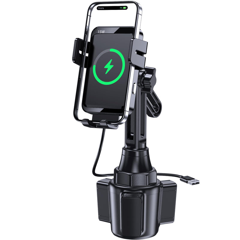 Wireless Car Charger, MOKPR 15W/10W/7.5W Cup Holder Phone Mount, Auto Clamping Fast Charging Car Mount, Air Vent Phone Holder for iPhone 16 15/14/13/12 pro/12/11/XS/X/8, Samsung S23/S22/S10/S9/S8, etc