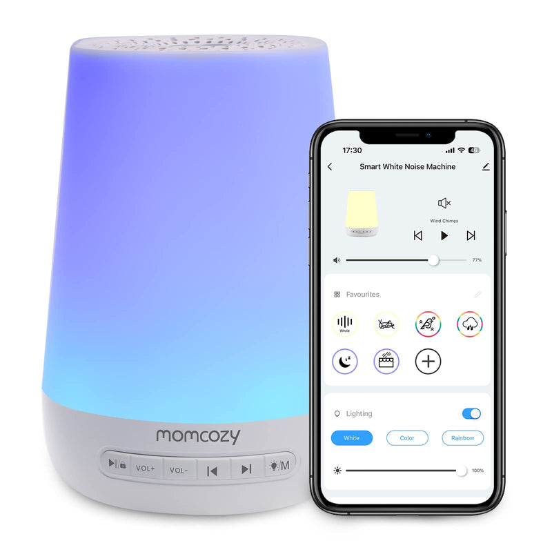 Baby Sound Machine, Momcozy White Noise Machine for Baby Sleeping with Night Light, Toddler Sleep Trainer 34 Soothing Sleep Sounds, Timer, App Remote Control, Personal Sleep Routine Alarm Clock(Blue) Blue