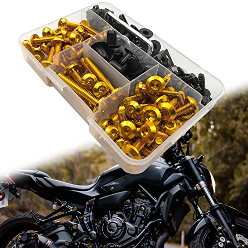 Upgraded 195PCS Motorcycle Fairing Bolt Kit Screws Fasteners Clips for CBR 600RR 1000RR CBR600 F3 F4 F4i Suzuki GSXR 600 750 1000 (Gold) gold