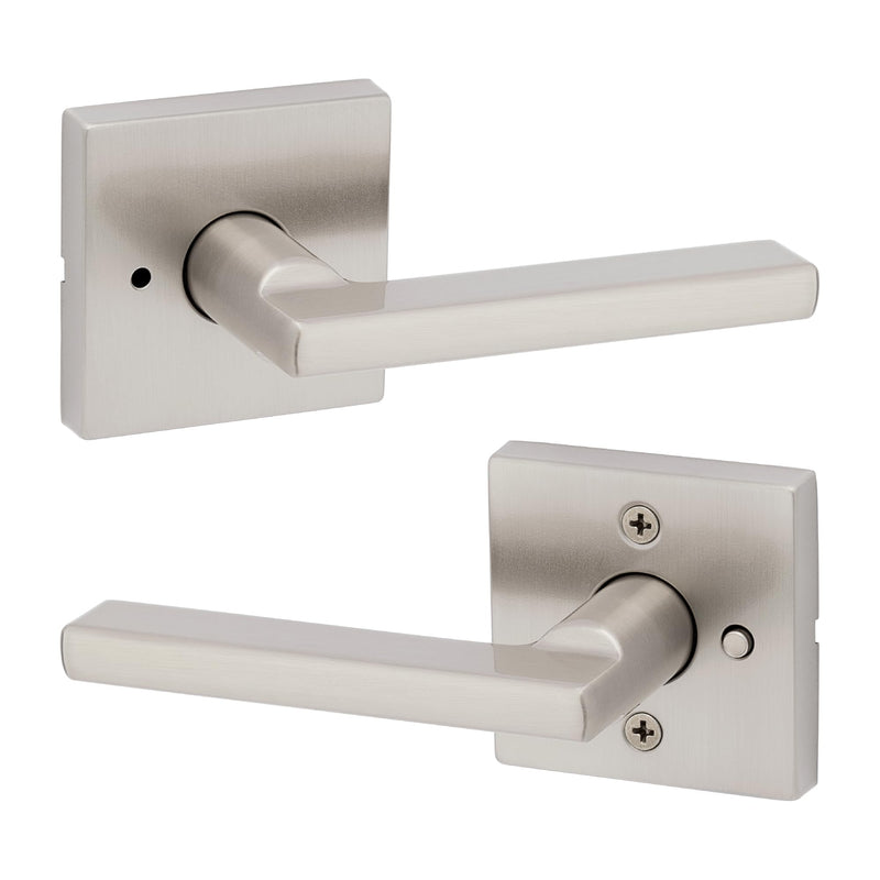 Kwikset Halifax Interior Privacy Door Handle with Lock, Door Lever For Bathroom and Bedroom, Satin Nickel Reversible Keyless Push Button Lock Door Lever, with Microban Protection 1 Pack