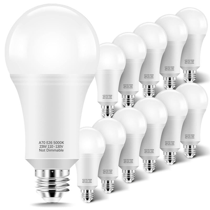 KINDEEP 150W-200W Equivalent LED Light Bulbs, A21 23W Super Bright Light Bulb 5000K Daylight White 2500 Lumens, Non-Dim E26 Energy Saving Bulb for Home, Office, Store, Garage, Warehouse 12-Pack 12 Count (Pack of 1)