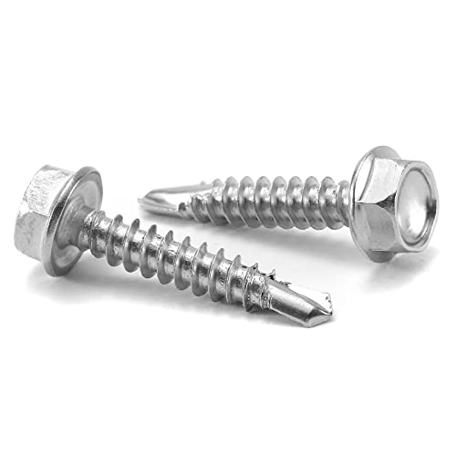 #14 x 1" Sheet Metal Screws 100PCS 410 Stainless Steel Hex Washer Head Fast Self Tapping Screws by SG TZH #14 x 1"
