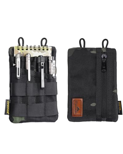VIPERADE VE4 Tool Pouch, Nylon Pocket Organizer with 2 Pockets and 4 Small Tool Storage EDC Gears, Best Gift to Keep Organized, Hold Your Flashlight/Pocket Knife, Tactical Pen, Notebook Black Camo