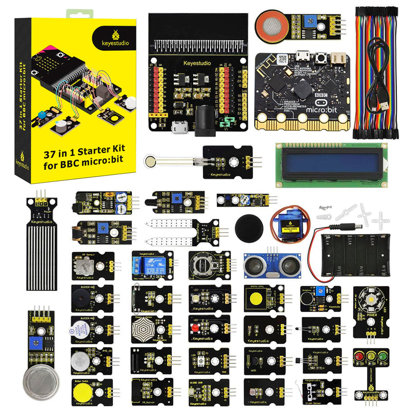KEYESTUDIO 37 Sensors Starter Kit with Microbit V2.2 Board, Easy to Learn Microbit V2 Coding for Beginners Teens Adults