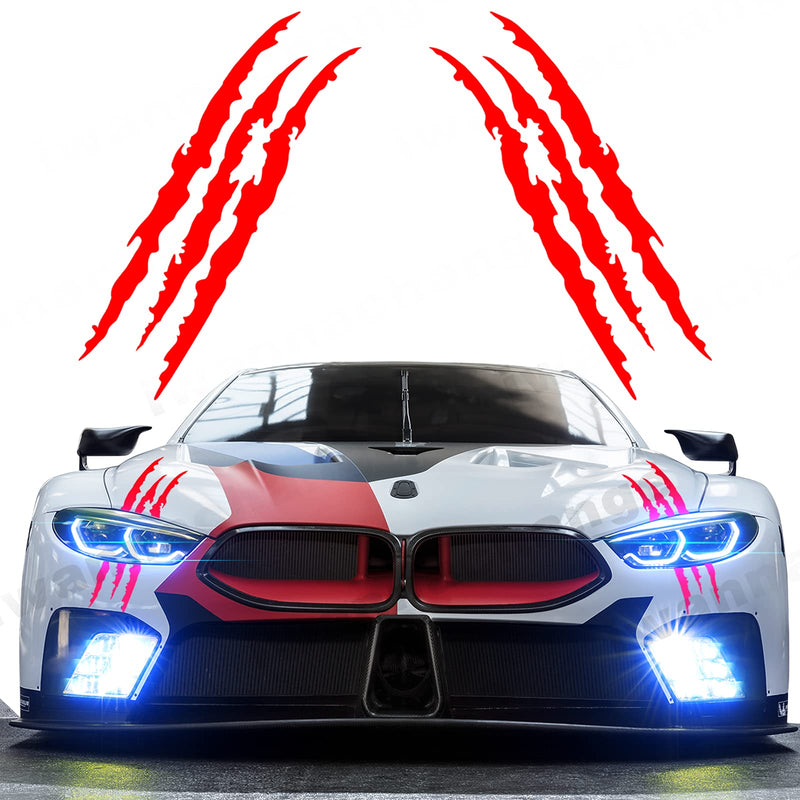 2pcs Monster Claw Marks Headlight Car Sticker Stripes Scratch Decal Vinyl for Sports Cars SUV Pickup Truck Window Motorcycles ect (Red) Red
