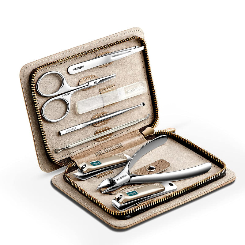MR.GREEN Manicure Sets Pedicure Kits Stainless Steel Nail Clipper Personal Care Tools with PU Leather Case (Gray) Gray