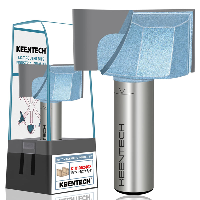 KEENTECH Router Bits, 1/2" Shank, Bottom Cleaning Router Bit, Carbide Tipped Surfacing Bit, CNC Spoilboard Bit, Slab Flattening Industrial Cutting Tools, Woodworking, Planing, 1-1/2" Dia., 3/4" Depth 1/2"(Shank)*1-1/2"(Dia.)*3/4"(Depth) 1/2"(Shank)