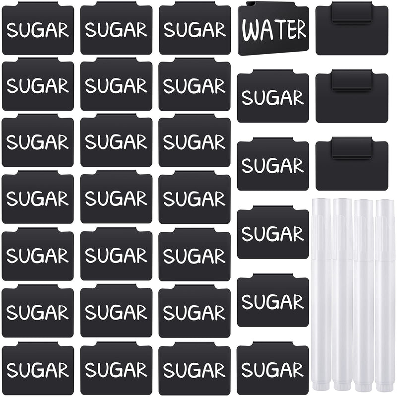 34 Pcs Plastic Basket Bin Label Clip on Removable Basket Label Clip with White Chalk Markers for Kitchen Pantry Storage Fabric Box Hanging Bin 34
