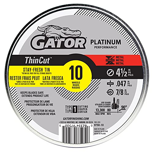 Gator ThinCut Type 1 Metal Cut-Off-Wheel, 4-1/2" x .047" x 7/8", 10 Pack ThinCut .047"