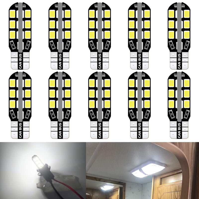 UNXMRFF T10 921 LED Bulbs White 922 912 194 LED Bulb 24-SMD Camper Light Bulbs for 12V RV Light Bulbs, Travel Trailer RV Interior Ceiling Dome Lights, Car Map lights, Dome lights, (Pack of 10) 10PCS