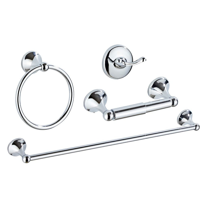 4 Piece Bathroom Accessory Set(Adjustable Towel Bar, Towel Ring, Toilet Paper Holder,Towel Hook), Wall Mounted Bathroom Hardware Accessories Set,Chrome Chrome 4 pieces