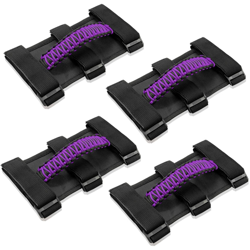 Kujunpao4 X Roll Bar Grab Handles Grip Handle Compatible with Jeep Wrangler JLU JK JKU TJ YJ LJ JT JL & Gladiator JT 1987-2021 UTV & ATV, Fits 1.5 to 3 Inch Bars 3 Straps Woven Holder(Purple) Standard Purple