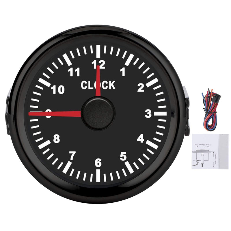 Dial Clock Meter,2in/52mm Clock Gauge Instrument 0?12 Hourmeter Red Backlight 12V/24V for Car Boat Yacht Motorcycle(Black Dial Black Frame) Black Dial Black Frame