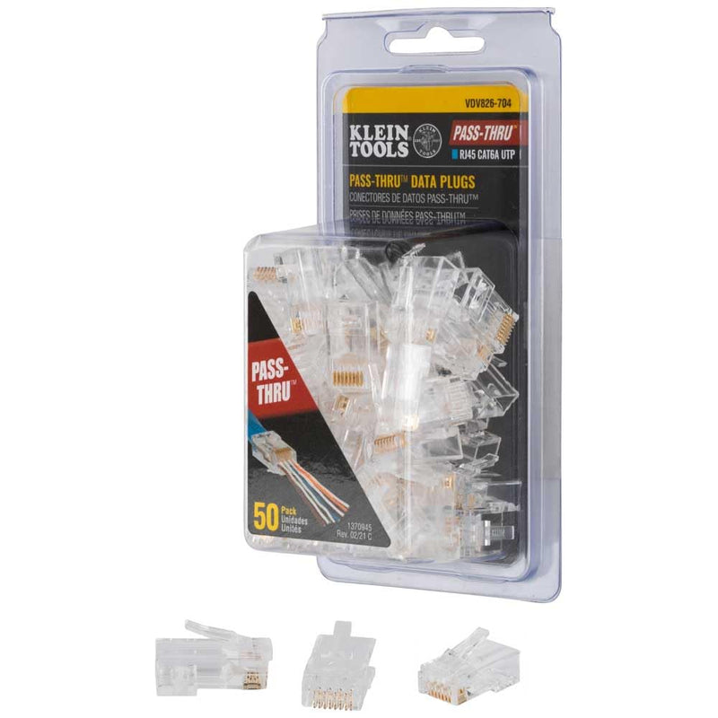 Klein Tools VDV826-704 Modular Data Plug for CAT6A and Larger Diameter CAT6 Indoor or Outdoor Ethernet Cable, 50 Pack 50-Pack