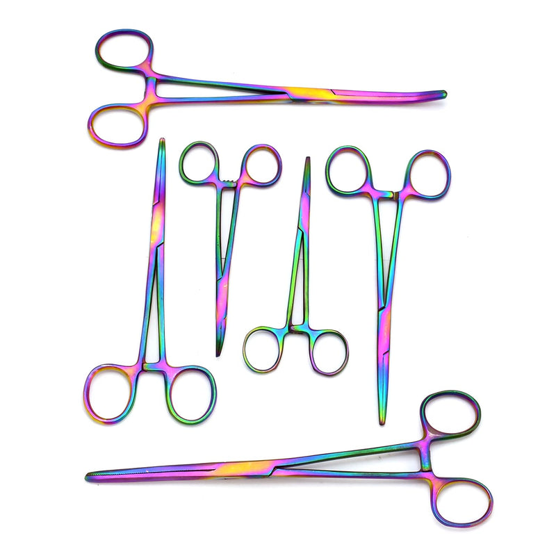 Ultimate Rainbow Hemostat Set, 6 Piece Ideal for Hobby Tools, Electronics, Fishing and Taxidermy