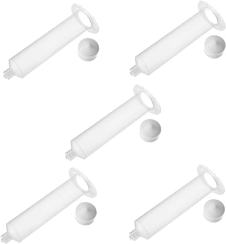 Auniwaig Air Distribution Tube, Adhesive Syringes Tube Sleeve, Glue Liquid Cartridge Dispensing Syringe Barrel, 5cc Plastic Syringe Dispensing, with Piston, Transparent, 5 Pcs 5cc;5pcs