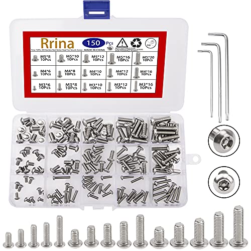 150Pcs 304 Stainless Steel Button Head Torx Security Screws Tamper Resistant Screw Assortment Set, M3 M4 M5 with 3 Wrench(T10 T20 T25)
