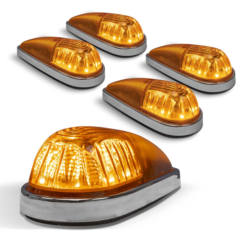 TRUE MODS Amber LED Teardrop Cab Marker Light Kit [Chrome Base] [DOT FMVSS 108] [SAE P2PC] [Universal Fit] Tear Drop for Truck RV Van Ford Super Duty F150 F250 F350 Chevy Silverado Dodge Ram Chrome