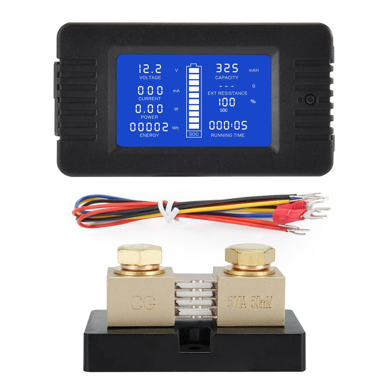 DC Multifunction Battery Monitor Meter with Shunt,0-200V,0-500A, LCD Display Digital Current Multimeter Voltmeter Ammeter for Cars RV Solar,Widely Applied to 12V/24V/48V RV/Car Battery…