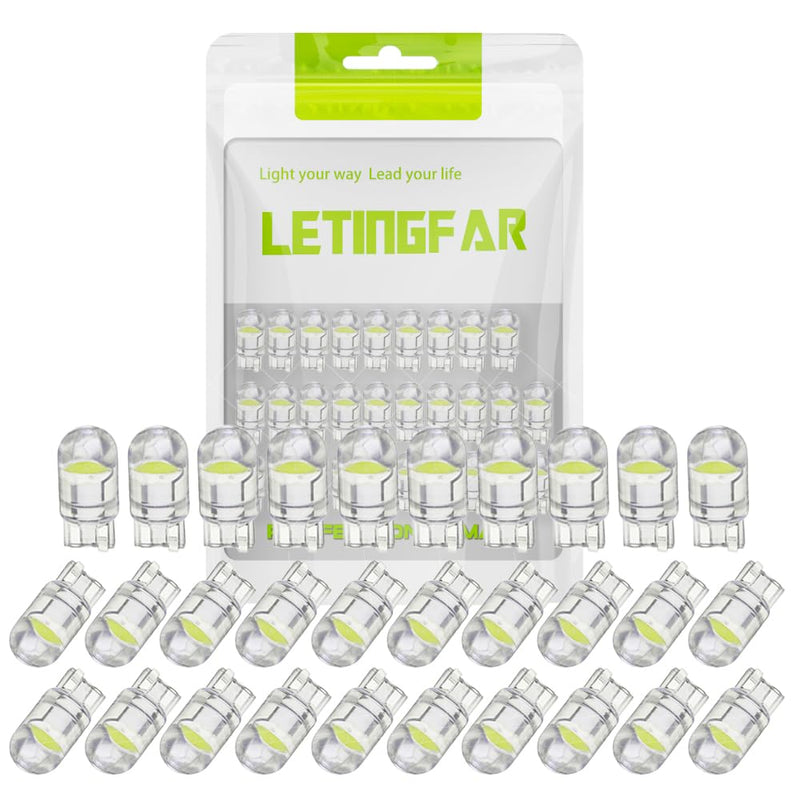 194 LED Light Bulb White 6000K Pack of 30, 168 2825 W5W T10 Wedge COB Bulbs Error Free for Car Dome Map Door Courtesy License Plate