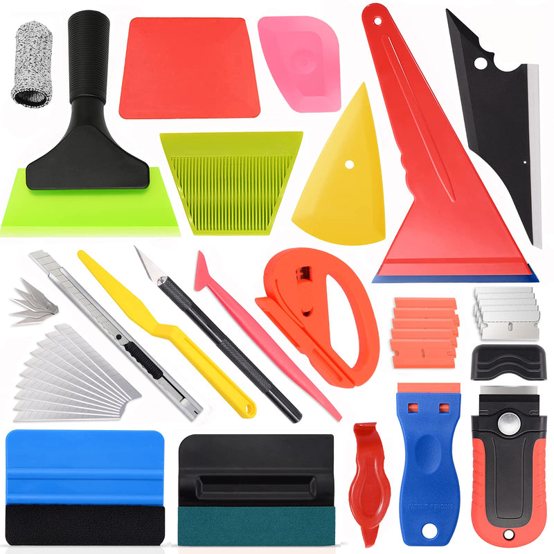 Vehicle Tint Squeegee PPF Tools Car Wrap Kit Corner Shank Scraper Window Water Wiper Knife Blade Cutter Car Paint Protective Film Wrapping Kit Window Tint Tools PPF Installation Kit