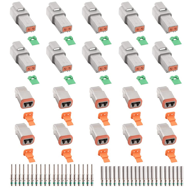 JRready ST6246 Deutsch 2 Pin Connector 10 Sets, DT04-2P DT06-2S Gray Waterproof Electrical Wire Connector with Solid Contacts 14-20AWG 2 pins 10 sets