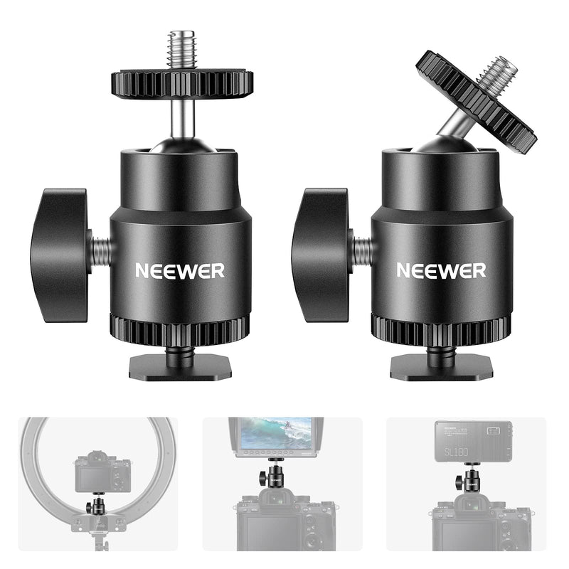 NEEWER Mini Ball Head with Cold Shoe & 1/4” Screw, 2 Pack, 360° Swivel 90° Tilt Ballhead Camera Mount Hot Shoe Adapter for Camera, Camcorder, Smartphone, LED Video Light, Microphone, Ring Light, ST17