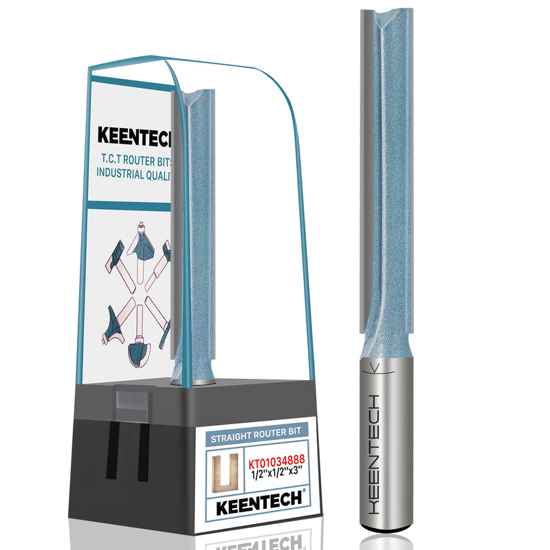 KEENTECH Extra Long Straight Router Bit, 1/2" Shank, 1/2" Cutting Diameter x 3" Cutting Depth, Industrial Carbide-Tipped for Woodworking, with Storage Case Extra Long 1/2"Dia. - 3"Depth Extra Long 1-Piece