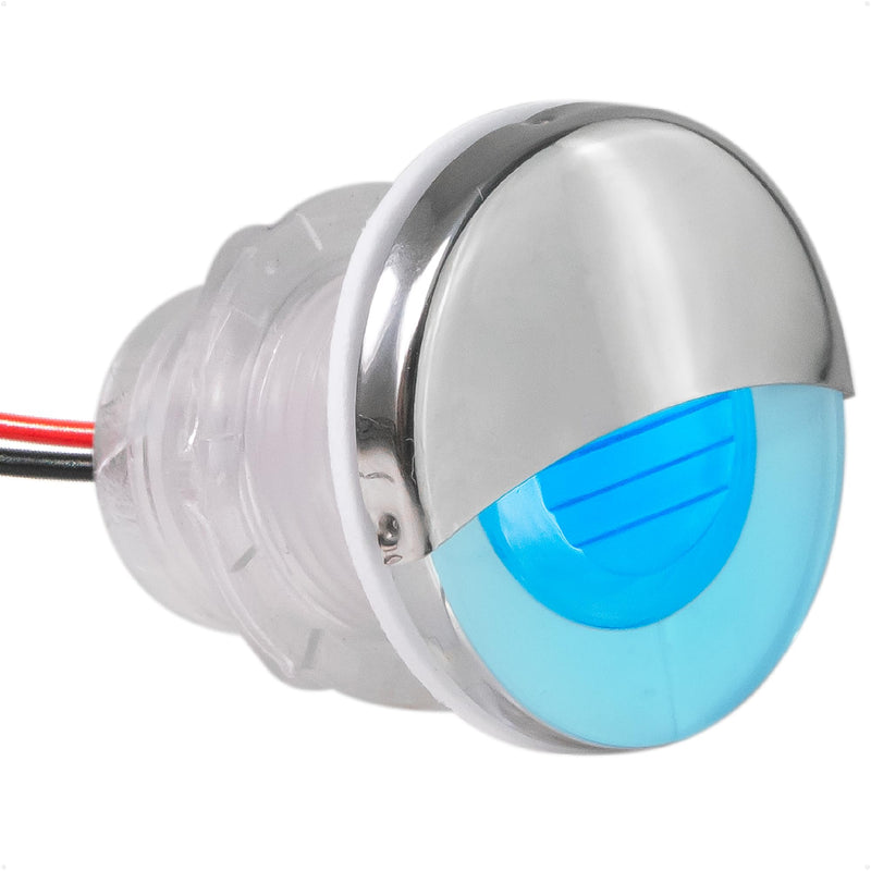 Five Oceans LED Boat Courtesy Lights, 1-5/16-Inch Round, 316 Stainless Steel Half Cover, IP68 Waterproof, Blue, 12V, Thru-Hull Mount for Livewell & Underwater Light on Boats - FO4597 1-5/16" Round Half-Moon Cover, Blue LED, 1-Pack