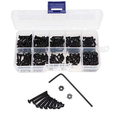 280pcs M2.5 Button Head Hex Socket Cap Screws and M2.5 Black Hex Nuts Assortment Kit with Allen Key, 4mm/ 6mm/ 8mm/ 10mm/ 12mm/ 14mm/ 16mm/ 18mm/ 20mm