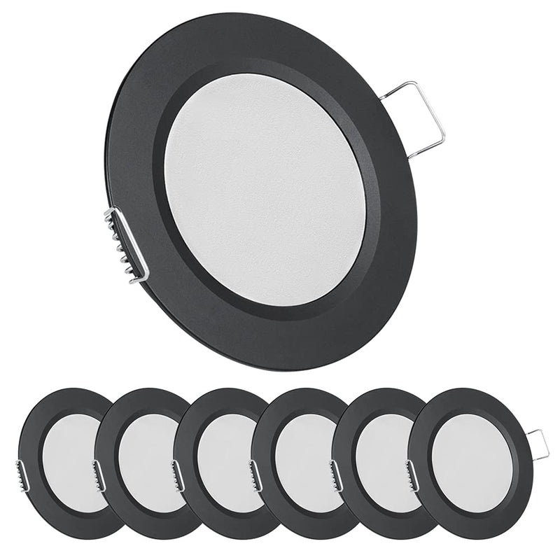 acegoo RV 2.75" Recessed LED Ceiling Light 12V Ultra-Thin Puck Light, Dimmable RV Lights Interior for Camper Van Truck Motorhome Boat Sailboat Roof Under Cabinet Lighting, 6 Pack (Black,Warm White) Black Finish Warm White