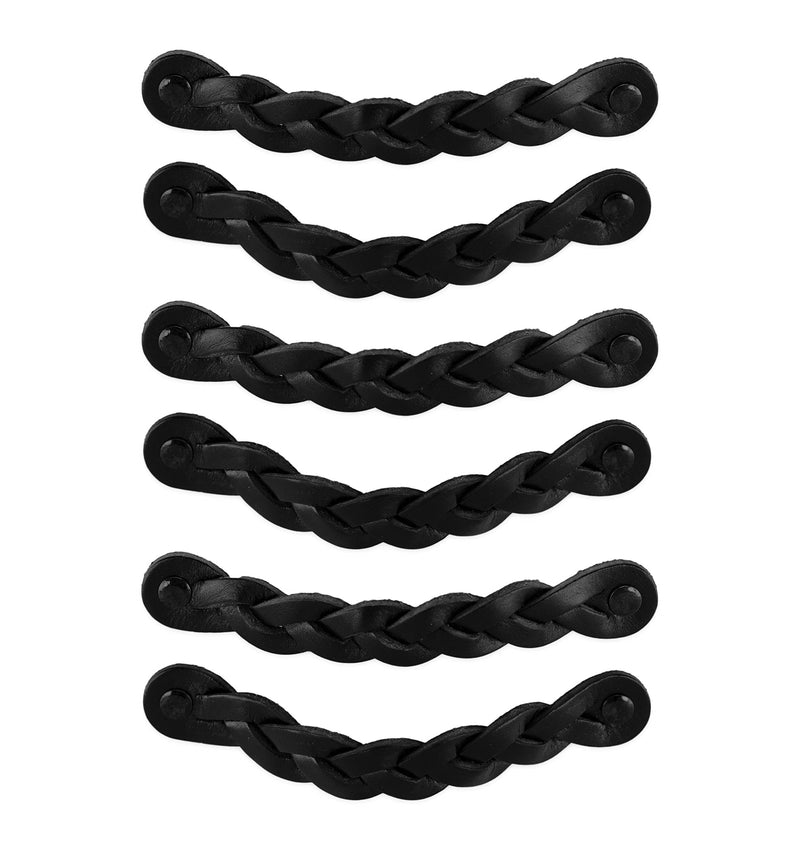 Brute Strength - Leather Drawer Pulls - Braided Black - 12 pcs - 6-1/2 x 1 '' - Leather Handle Dresser Pulls - Cabinet & Dresser Knobs 12 pieces