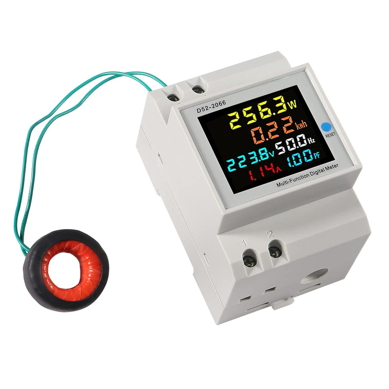 AC Power Meter Digital Voltmeter Ammeter AC 40-300V 100A Din Rail Frequency Factor Current Ampere Voltage Energy Display 6 in1 Single Phase Multifuction Electricity Usage Monitor (External CT) External CT