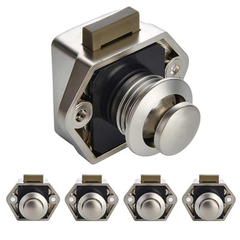 NAERDI 5 Pack RV Lock Push Button Latch Lock Keyless Cabinet Lock Drawer Knobs Pearl Nickel 2cm/0.79in Mounting Hole