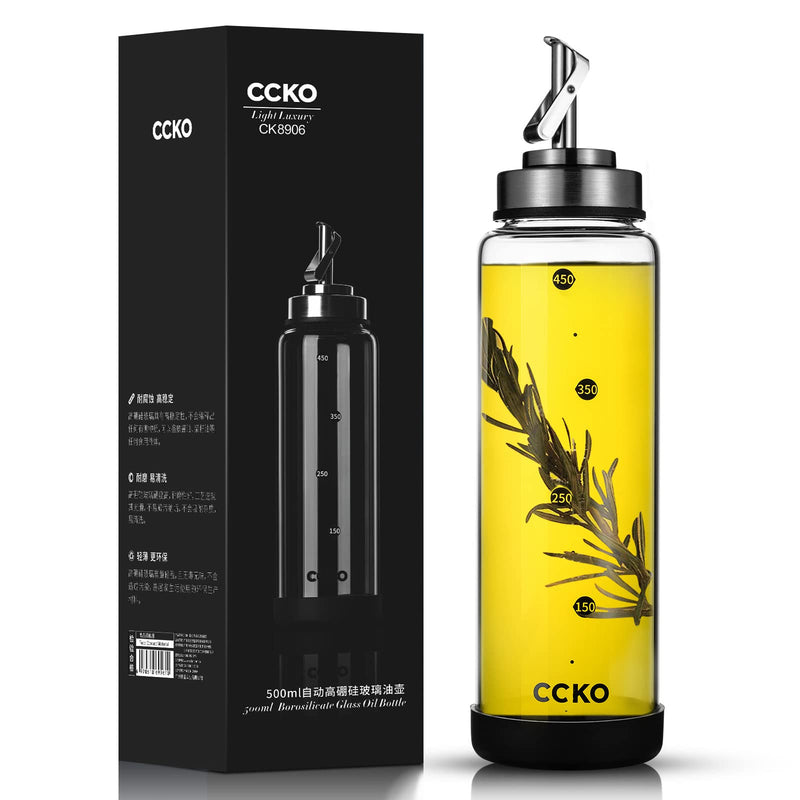 Glass Olive Oil Dispenser Bottle Shatterproof and Leakproof with Stainless Steel Spouts High Temperature Resistant 17oz Cooking Oil and Vinegar Cruet Dispenser 17 Ounces 500ml Sand Steel Color