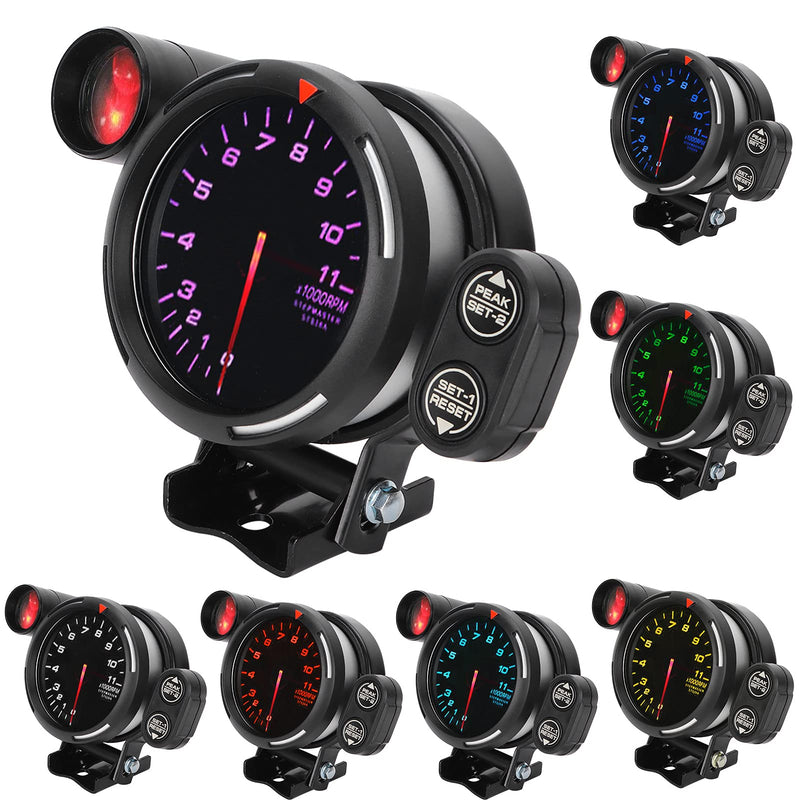 RPM Tacho Gauge,3.15in 80mm Car Tachometer RPM Gauge Meter 7 Color Highly Sensitive Automobile Instrument