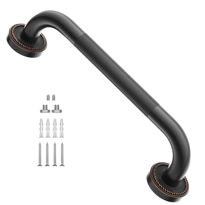 12 Inch Anti Slip Bronze Shower Grab Bar Oil Rubbed Black,ZUEXT Antique Brass Bathroom Grab Bar, Knurled Bathroom Balance Bar,Safety Hand Rail Support Handicap Elderly Injury Senior Assist Bath Handle 12IN-1P