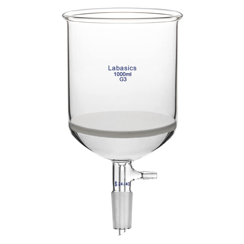 Labasics Borosilicate Glass Buchner Filtering Funnel with Coarse Frit (G1), 114mm Inner Diameter, 120mm Depth, with 24/40 Standard Taper Inner Joint and Vacuum Serrated Tubulation (1L) 1000 ml