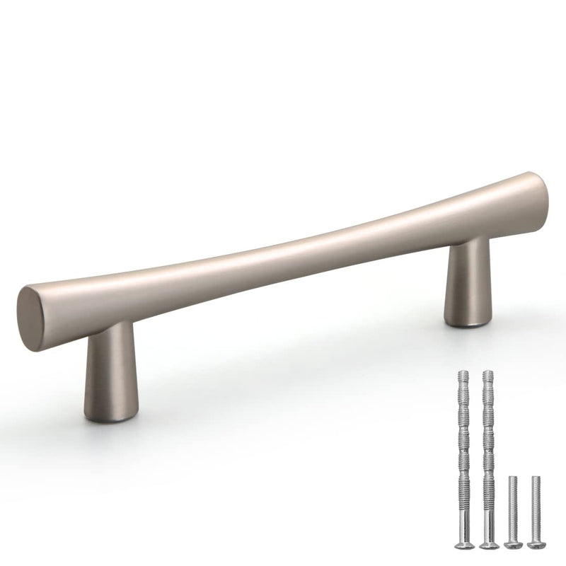 YAGU 10 Pack Brushed Nickel Cabinet Handles 3.75 Inch Hole Center Satin Silver Kitchen Drawer Pulls Zinc Alloy Hardware for Bathroom Cupboard Dresser Wardrobe, 5.3" Overall 5.3-Inch Length(3.75-Inch Hole Center) Satin Nickel