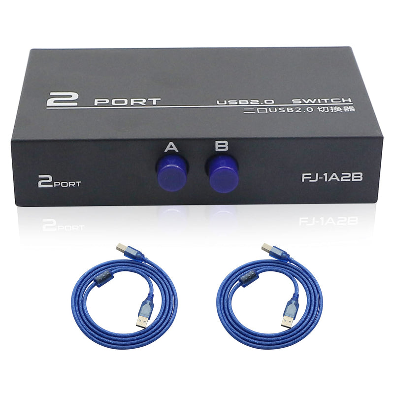 QIANRENON Printer Sharing Adapter, 2-Port USB 2.0 Switch for Sharing USB Devices Between 2 Computers, Includes 2 Pack USB 2.0 Male Cable
