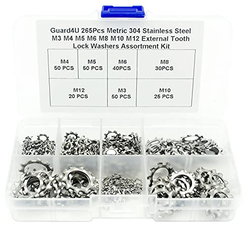 265Pcs Metric 304 Stainless Steel M3 M4 M5 M6 M8 M10 M12 External Tooth Lock Washers Assortment Kit