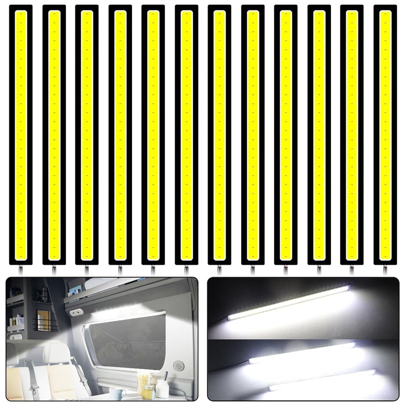 Linkstyle 12PCS 12V LED Interior Light Bar, Waterproof 28 LEDs COB Strip Light Super Bright Lights for Truck Boat Bike RV, White