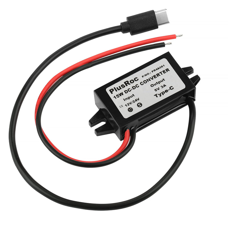PlusRoc Waterproof 12V/24V to 5V Converter DC-DC Step Down Module Power Adapter Compatible with Raspberry Pi 4, Cellphone, Car (USB Type-C Connector) USB Type-C Connector