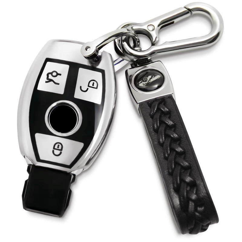Creativity Suitable for Mercedes Benz key cover. Beautiful TPU Key Case Compatible with CLS CLK AMG ML C CL E S SL SLK G GLC GLE GLS M R Smart Remote Key (silver Combination) Key Case + Sheepskin Metal Key Chain(silver)