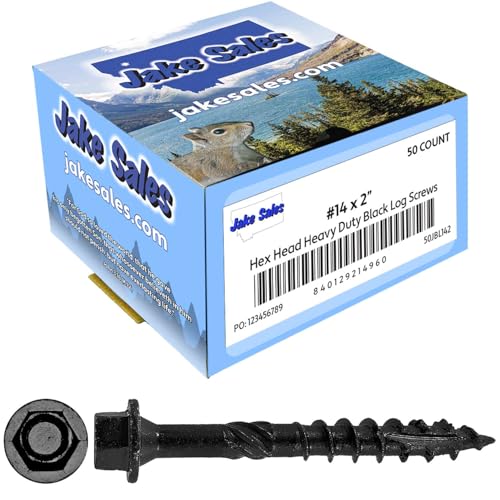 Jake Sales #14 X 2 Heavy Duty Black Timber/Log/Landscaping Wood Screws - Exterior Coated Heavy Duty Screws. 1 x 50 Count Box - 50 Screws 14x2" 50 CT