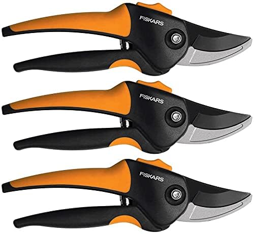 Fiskars 79436997J 79436997 Softgrip Bypass Pruner, Black/Orange 3 PACK