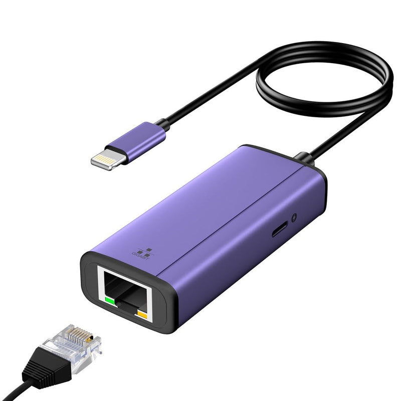 sunshot Lightning to ethernet Adapter, 2 in 1 Lightning to RJ45 LAN Network and Charging Port, Compatible with iPhone/iPad/iPod,Supports 10/100/1000Mbps Supper High Speed Ethernet Network(1.65Ft)